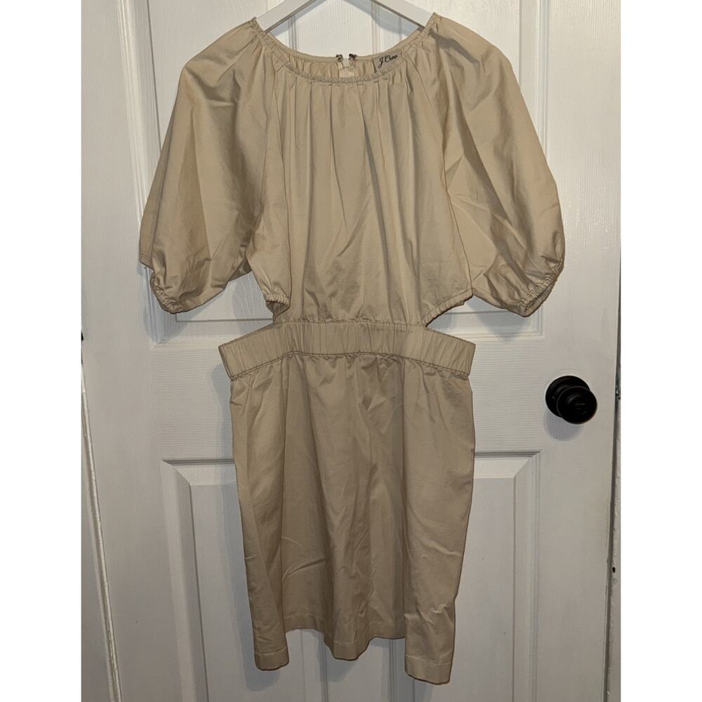 NEW J.Crew Women’s Cotton Puff Sleeve Cutout Dress Size 12 Light Khaki